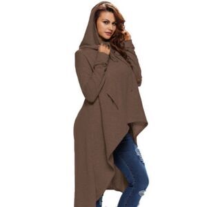 Hoodie Brown slouchy Drawstring Oversize High Low Tunic Long sleeve Goth Boho